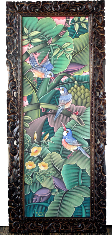 バリの鳥と花の絵画20297 | バリ絵画 | バリ雑貨・アジアン雑貨通販ApaApa